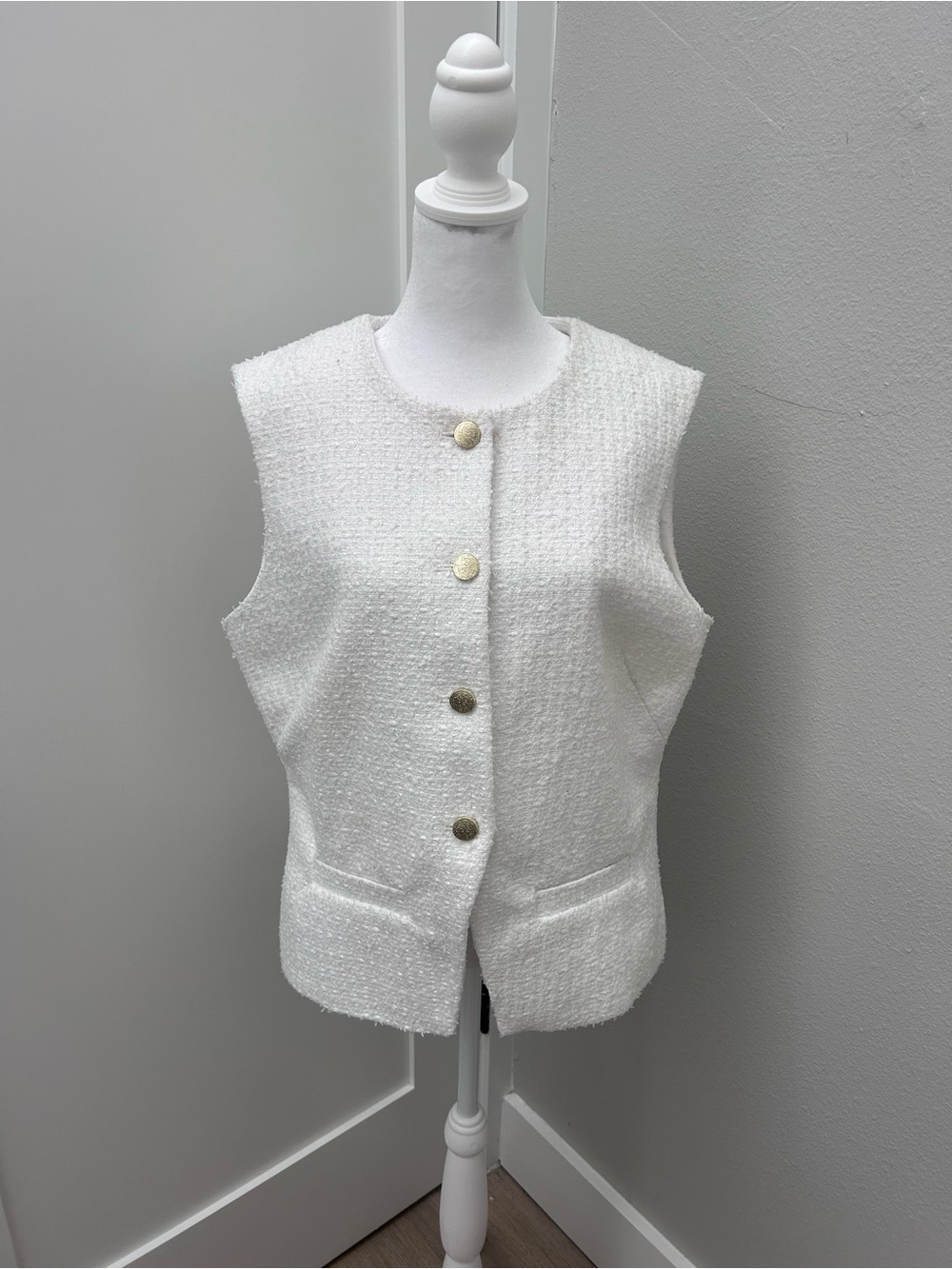 Nanette Lepore Cream Textured Tweed Vest